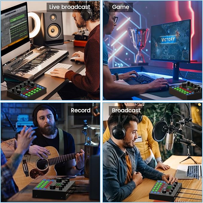 Brvomussy Podcast Equipment Bundle for 2, Audio Interface with Voice Changer Condenser Microphones for Gamer, All-in-One Audio Mixer Perfect for Live Streaming, Singing, YouTube, Gaming
