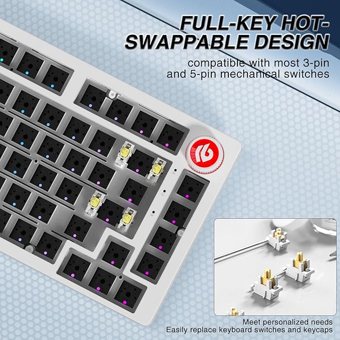 LEOBOG Hi75C Pro Wireless Mechanical Keyboard Kit – Aluminum Alloy Gasket Mount 75% Barebones DIY Base with Hot Swap, RGB Backlighting & Volume Knob – Enhanced Custom Gaming Keyboard Build, 4000mAh