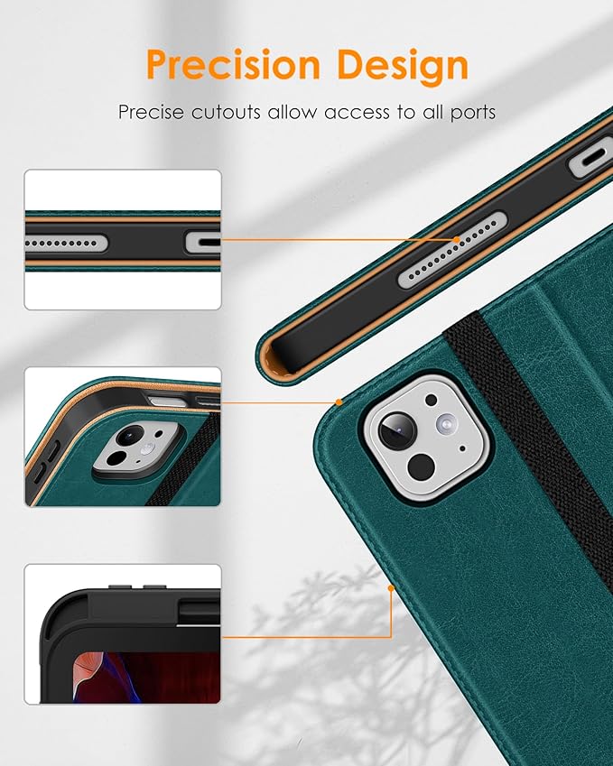 DTTO for iPad Pro 11 inch Case (M5/M4) 2025/2024, Premium Leather Business Folio Stand Cover with Pencil Holder - Auto Wake/Sleep and Multiple Viewing Angles, Green