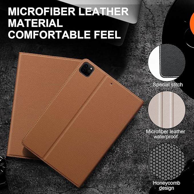 for iPad Pro 11 inch Case 4th/3rd/2nd/1st Gen (2022-2018), Slim [Leather Feel] Protective Cover, Multi-Angle Stand & Auto Sleep/Wake Smart Folio, Brown