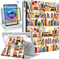 Uppuppy for iPad A16 Case for iPad 10th Generation Case 10.9 inch - 360 Degree Rotating Stand Folio Smart Cover with Pencil Holder for Women Girls, Flower Bookshelf for Apple 10th 2022/11th 2025