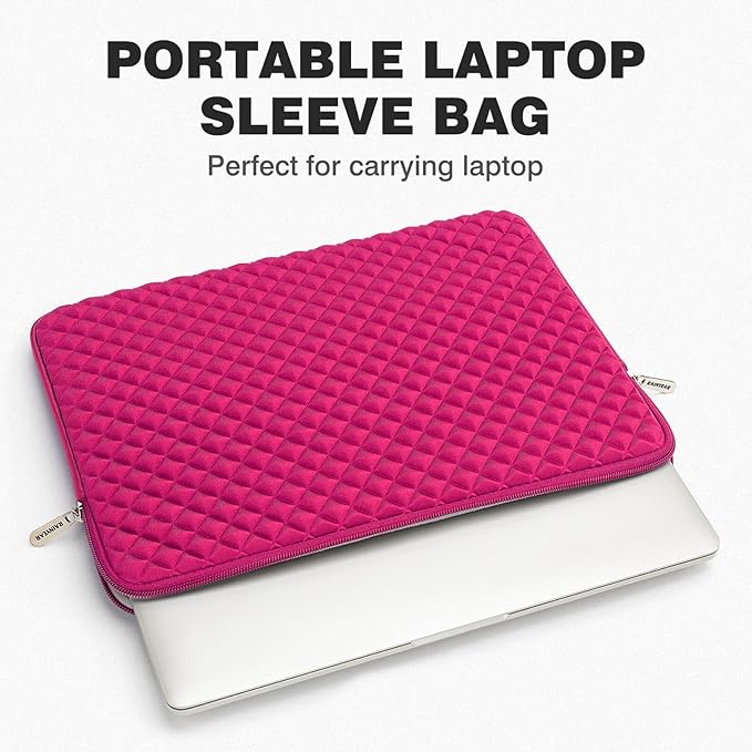 RAINYEAR 15.6 Inch Laptop Sleeve Diamond Foam Shock Resistant Neoprene Padded Case Fluffy Lining Zipper Cover Carrying Bag Compatible with 15.6" Notebook Computer Chromebook (Deep Pink)