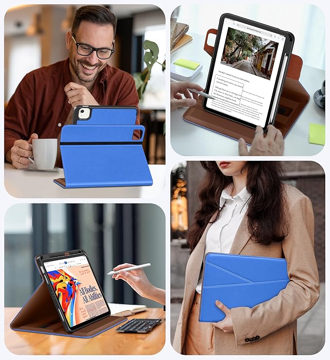 DTTO for iPad Air 11 inch Case M4 / M3 / M2 (2026/2025/2024), iPad Air 5th / 4th Gen (2022/2020), 360 Degree Rotating Premium Leather Folio Stand Cover with Pencil Holder, Royal Blue