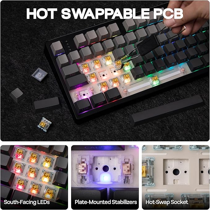 MechLands EPOMAKER TH108 Full Size Mechanical Keyboard, Wireless Gaming Keyboard, 8000mAh Battery, Creamy Gasket, 108 Keys, Hot Swap, Custom Driver, RGB Backlights (Black, Creamy Jade Switch)