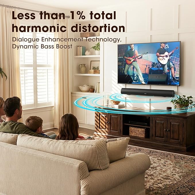 BESTISAN Soundbar, TV Sound Bar with Wired HDMI and Wireless Bluetooth 5.0 Home Theater System (28 Inch, Enhanced Bass Technology, 3-Inch Drivers, Bass Adjustable, Wall Mountable, DSP)