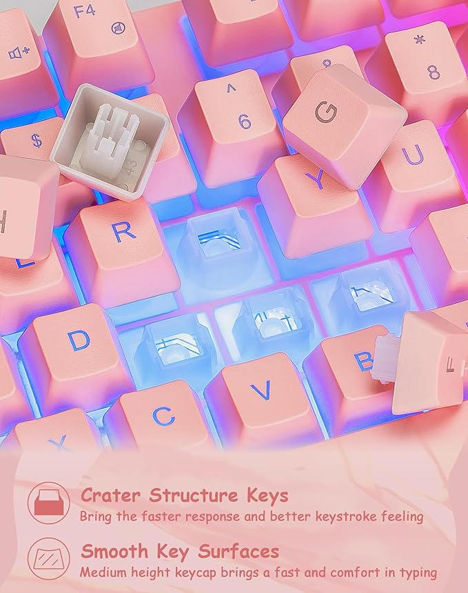 CHONCHOW Pink Gaming Keyboard and Mouse Combo with LED, 104 Keys Wired Light Up Pink Keyboard and Cute Mouse Set for PC Laptop Computer PS4 PS5 Xbox, 19 Keys Anti-ghosting, Multimedia Keys, Number Pad