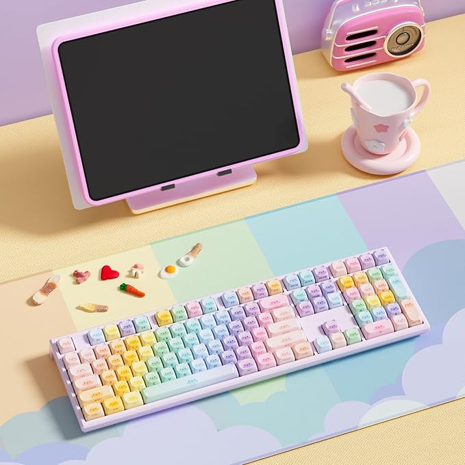 MONSGEEK AKKO MG108B Colorful Cats Mechanical Keyboard Hot-Swappable Multi-Mode Gaming Keyboard with PBT Dye-Sub Mao Profile Keycaps Pre Lubed Piano Switch