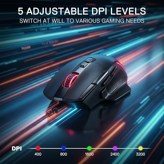 Redragon M925 Wired Gaming Mouse, 24,000 Max DPI Optical Gaming Mouse with 10 Programmable Buttons, Ergonomic Natural Grip Build, Software Supports DIY Keybinds & DPI, Black