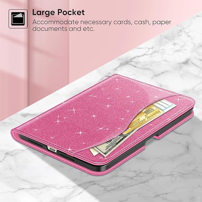 Fintie Folio Case for iPad Mini 7 (A17 Pro, 7th Generation) 2024 / iPad Mini 6 (6th Gen) 8.3 Inch, Multi-Angle Smart Stand Cover with Pencil Holder & Pocket, Auto Sleep/Wake, Glittering Pink