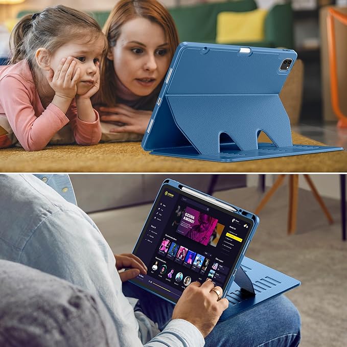 VIKESI Case for iPad Pro 12.9 6th / 5th / 4th / 3rd Generation Case 2022/2021/2020/2018,Multiple Angles Magnetic Stand Cover,Shockproof Soft Back,Pencil Holder,and Auto Sleep/Wake,Navy Blue