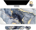 ARTSO Large Gaming Mouse Pad, Keyboard Wrist Rest Pad & Wrist Support Mousepad Set, Stitched Edge, Extended, Non-Slip Base, Memory Foam,Multifunctional Desk Mat 4pcs for Office & Home, Gilt Marble