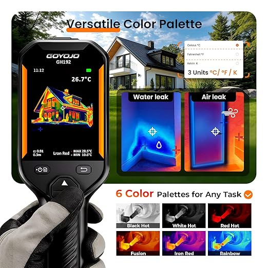 GH192 Thermal Imaging Camera 240X240 Super IR Resolution with 2MP Visual Camera and Fusion Imaging, 25Hz Handheld Thermal Imager with Alarm for Mechanical Maintenance Home HVAC Electrical Inspection