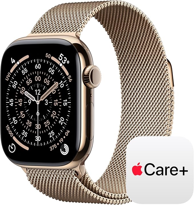 Apple Watch Series 11 [GPS + Cellular 42mm] Smartwatch with Gold Titanium Case with Gold Milanese Loop. Sleep Score, Fitness Tracker, Health Monitoring with AppleCare+ (2 Years)