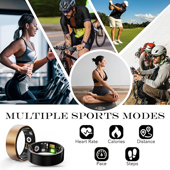 Smart Health Ring for Women Men Fitness Tracker with Heart Rate, Blood Oxygen, Blood Pressure, Sleep Monitoring, Step Counting, Light Gray 13#