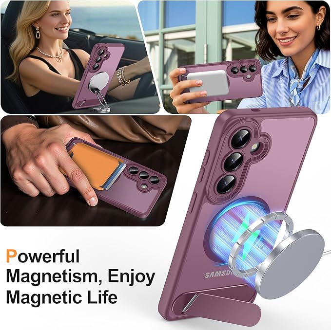 Magnetic for Samsung Galaxy S26 Case, [Compatible with MagSafe][Full Camera Protection][Built-in Invisible Kickstand] Translucent Matte Phone Case for S26 6.3" - Wine Red