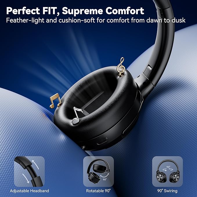 Hybrid Active Noise Cancelling Headphones, Wireless Bluetooth Headphones with Hi-Res Audio, Deep Bass, Transparent Mode, 70H Playtime Over Ear Bluetooth Headset with Fast Charging for Travel/Office/PC