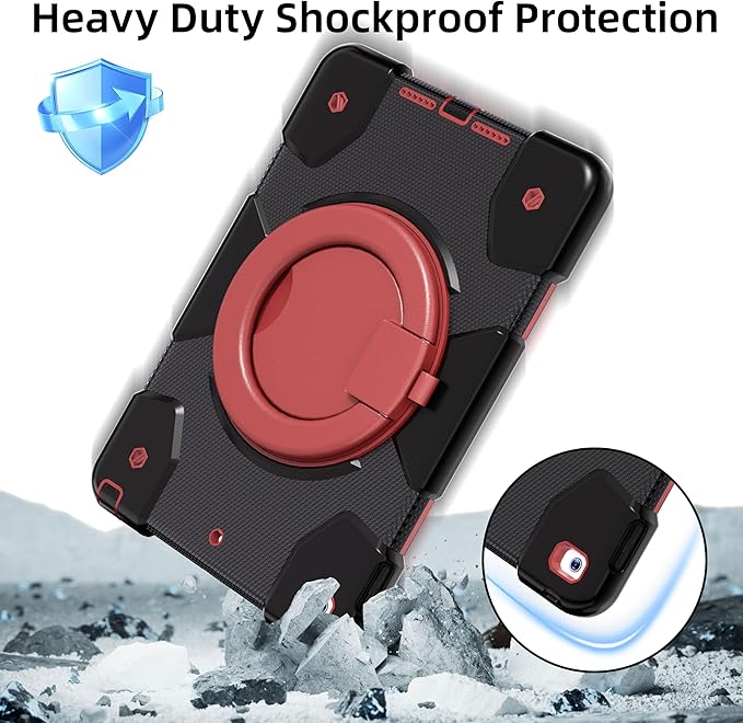 Andnary Case for iPad 9th/8th/7th Generation 10.2 inch, Shockproof Cover with Screen Protector/360° Rotate Stand/Pencil Holder/Shoulder Strap, Kids Case for iPad 2021/2020/2019 (Black+Red)