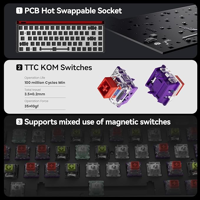 MelGeek MADE68 Ultra Wired Gaming Keyboard, Magnetic Keyboard with Hall Effect, 65% Compact Rapid Trigger, Hot-Swappable, RGB Snap Tap & Adjustable Actuation, Online HIVE Custom, Aluminum Case-Red