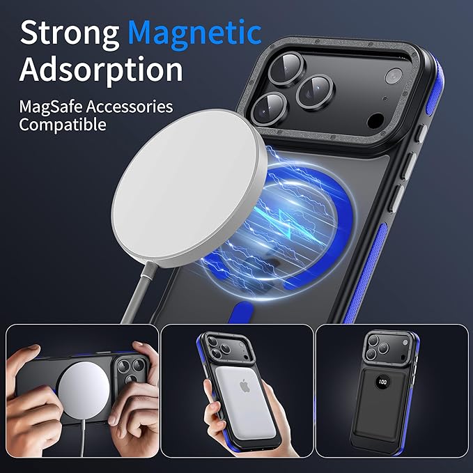 for iPhone 17 Pro Max case with Camera Lens Protector [10Ft Military-Grade Protection] Compatible with fit MagSafe Shockproof Cover Phone case for iPhone 17 Pro max 6.9 inch, Blue Bumper