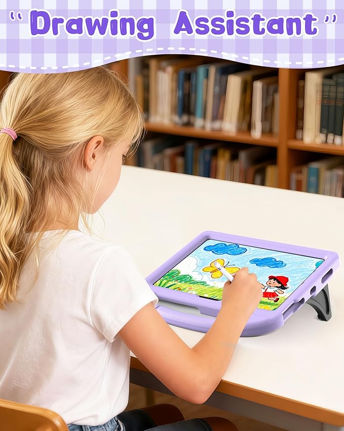 Kids Case for iPad A16 11th Gen 11-Inch 2025 & iPad 10th Generation (10.9" 2022), Durable Shockproof Fully-Body Cover with Screen Protector/Pencil Holder/Stand/Handle for Kids, Light Purple