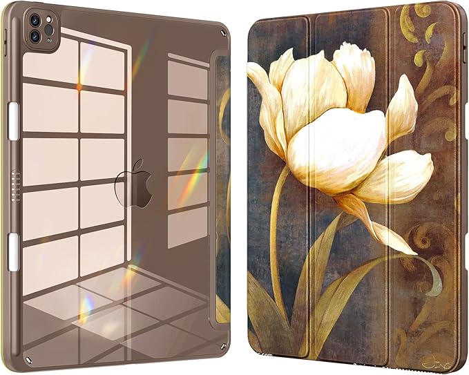 VIKESI for iPad Pro 11 Inch 4th/3rd/2nd/1st Generation Case, iPad Air 11-inch / 5th / 4th Generation Case with Clear Back,Pencil Holder,Auto Sleep/Wake,Camera Protection,Tulip