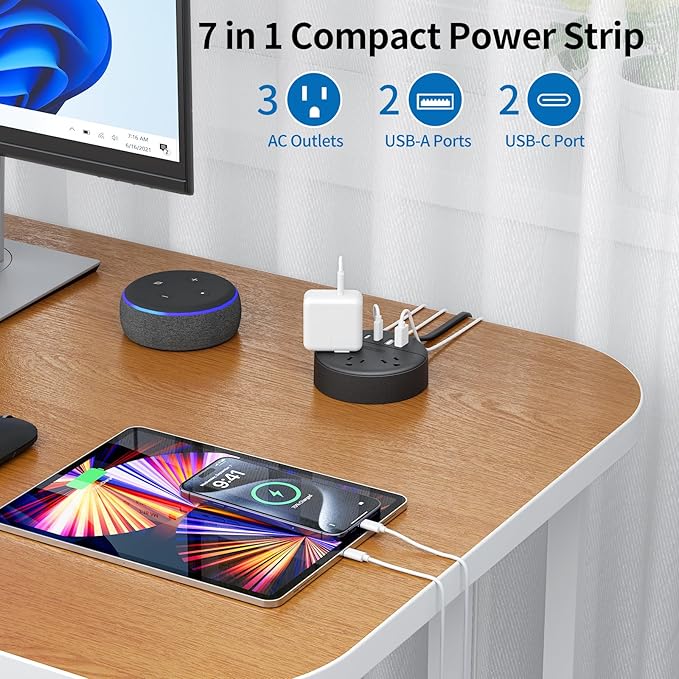 2 Prong Power Strip with 10ft Extension Cord, NTONPOWER 1875W/15A, 180° Rotating Plug, 2 Prong to 3 Prong Outlet Adapter, Wall Mountable, 3 AC Outlets & 2 USB A & 2 USB C, Ideal for Older House Office