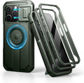 Dexnor for iPhone 15 Pro Case with Slide Camera Cover & Adjustable Kickstand & Built-in Screen Protector, Magnetic Rugged Shockproof Bumper Cases Heavy-Duty Magnetic Protective Cover,Army Green