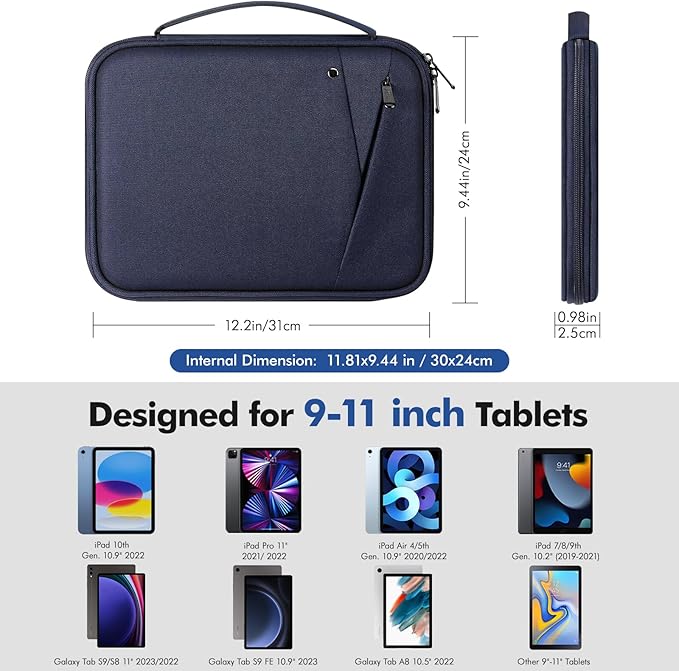 MoKo 9-11 Inch Tablet Sleeve Carrying Case with Handle, Padded Protective Travel Bag for New 11-inch iPad Air 4 2026/Pro M5/ A16, iPad 10th/Air 5/4th 10.9, i-Pad 9/8th 10.2,Tab S9/S8 11, Indigo