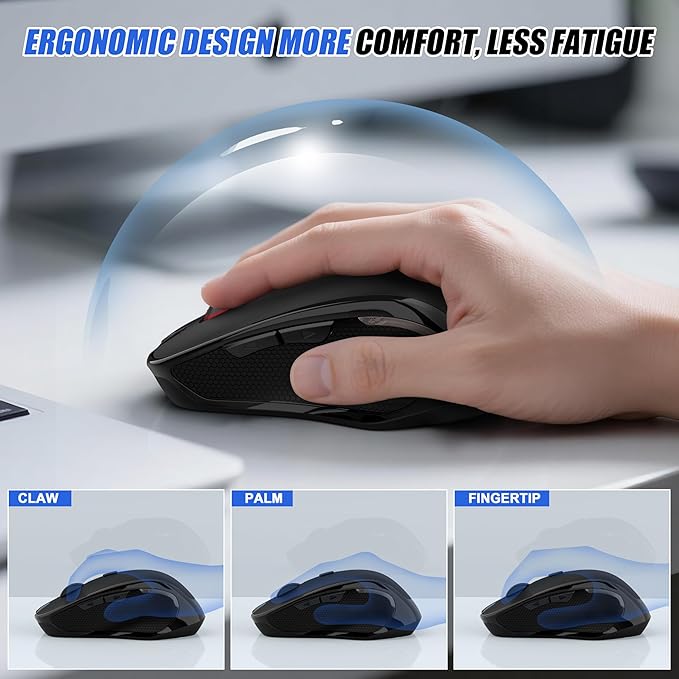 Wireless Bluetooth Mouse for Mac Pro MacBook Air, Rechargeable Mice with Jiggler Mouse, 3 Mode Switch Bluetooth 5.2/3.0 & 2.4G USB-A/USB-C Receiver, Optical Silent Mouse for iPad PC Laptop, Black