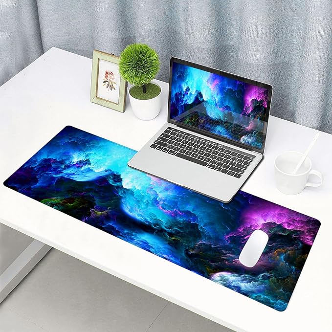 Gaming Mouse Pad, Large Non-Slip Rubber Base Mousepad, Keyboard Mouse Mat, Desk Pad with Stitched Edges, 31.5x11.8inch, Dazzling Galaxy