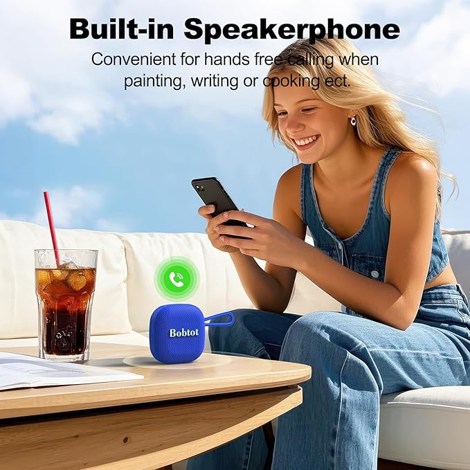 Bobtot Portable Bluetooth Speakers, Wireless IPX7 Waterproof Mini Speaker with 16H Playtime, Loud Stereo Sound, TWS, Built-in Microphone, Small Size with Lanyard, Darkblue