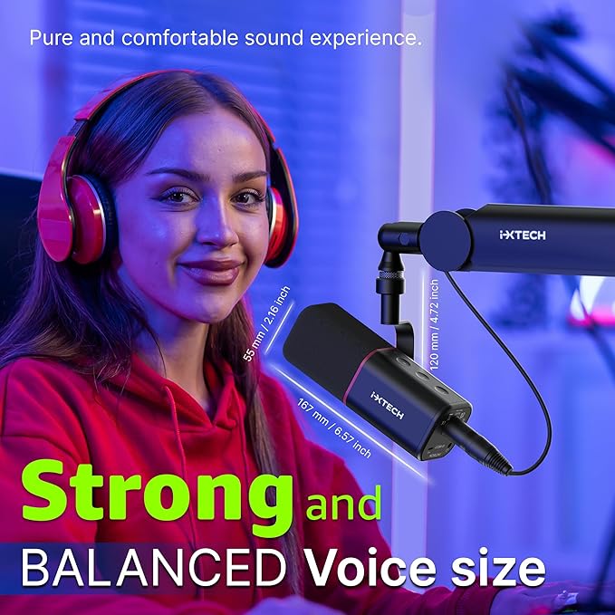 IXTECH Cardioid Dynamic Microphone with Mic Cover, Vocal USB XLR Microphone for Podcasting, Streaming, Recording, Gaming and Voice-Over (Black)