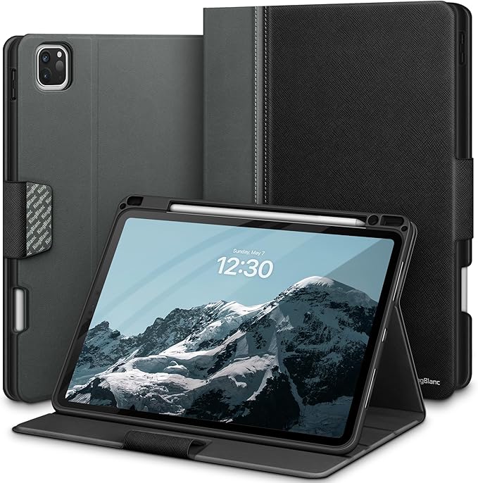 KingBlanc Case for iPad Pro 13-inch (M5 2025, M4 2024) with Pencil Holder, PU Leather Book-Style Cover, Auto Sleep/Wake, Pencil Pro & USB-C Compatible, Multi-Angle Stand for Viewing & Drawing, Black