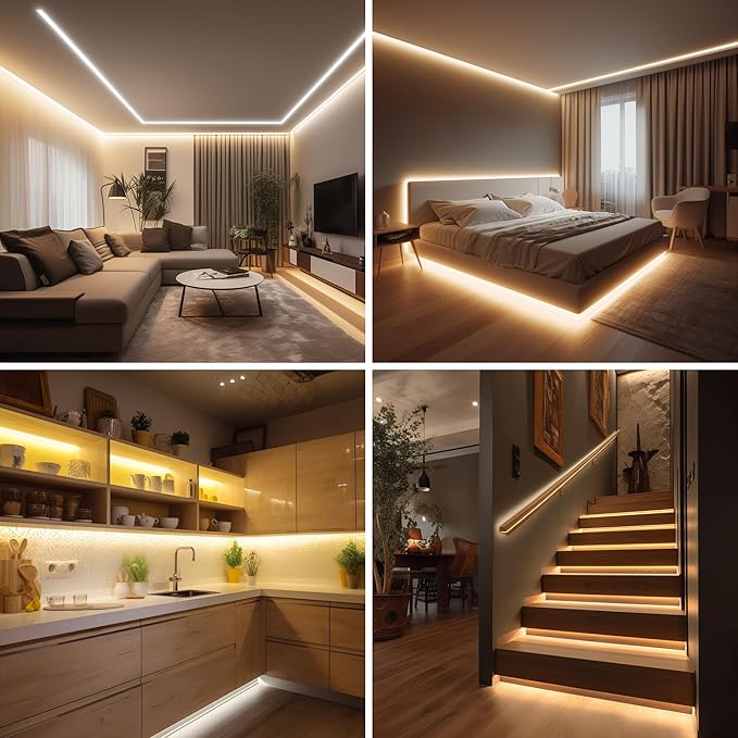 Pandery COB LED Strip Lights Warm White,24V Dimmable led Light Strip KIT with Remote and app Control,3000K 50FT/15m 8mm Wide Ra>90 Cuttable Flexible Strip Lights for Bedroom,Wardrobe,Cabinet