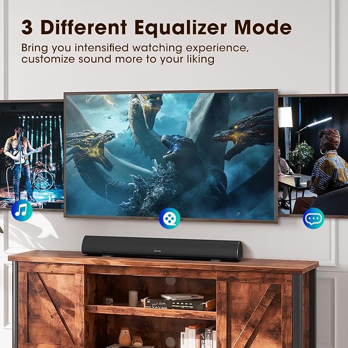 BESTISAN Soundbar, TV Sound Bar with Wired HDMI and Wireless Bluetooth 5.0 Home Theater System (28 Inch, Enhanced Bass Technology, 3-Inch Drivers, Bass Adjustable, Wall Mountable, DSP)