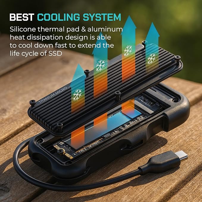 Titanium Micro External SSD 500GB - Mercury Portable SSD, Up to 1000MB/s, USB 3.2 Gen 2 USB-C USBA, Rugged IP66 Water Resistance, Drop Proof, External Solid State Drive Slim and Lightweight Storage