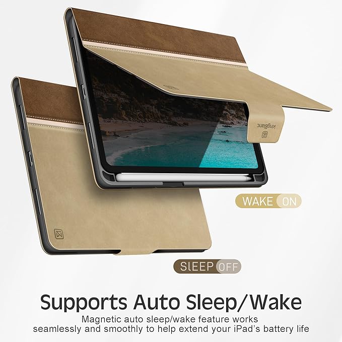 KingBlanc Case for iPad mini 7 (A17 Pro), iPad mini 7th/6th Generation (2024/2021) Vintage Vegan Leather Cover with Pencil Holder, Auto Sleep/Wake, Stand with Viewing & Drawing Angles, Beige
