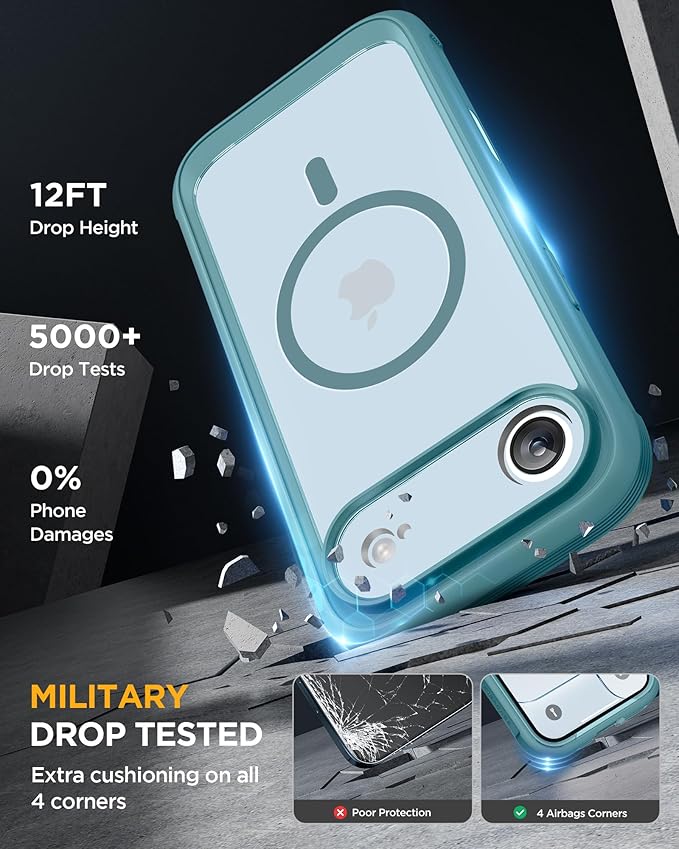 Miracase Magnetic for iPhone Air Case 6.5" [Compatible with MagSafe] Full-Body Phone Case with Built-in Glass Screen Protector & Camera Control,Drop Proof iPhone 17 Air Case Cover, Green
