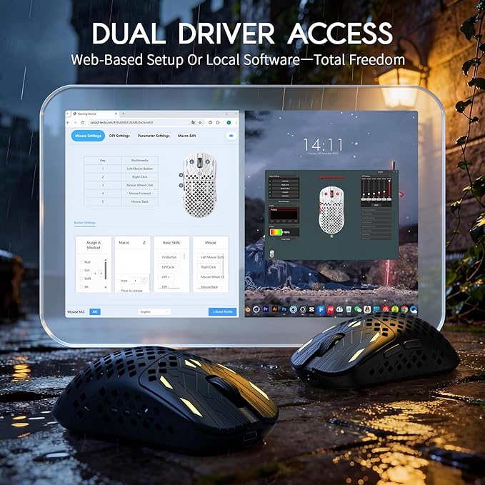 MAMBASNAKE M2 Carbon Fiber Wireless Gaming Mouse,PAW3395PRO 40K DPI Optical Sensor,41g Ultra Lightweight Ergonomic,Programmable Buttons BT/2.5Ghz/Wired Mice Computer Accessories for PC/Mac-Black