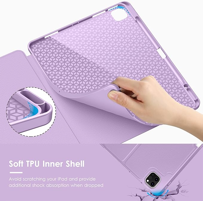 VIKESI Case for iPad Pro 12.9 6th / 5th / 4th / 3rd Generation Case 2022/2021/2020/2018,Multiple Angles Magnetic Stand Cover,Shockproof Soft Back,Pencil Holder,and Auto Sleep/Wake,Lilac