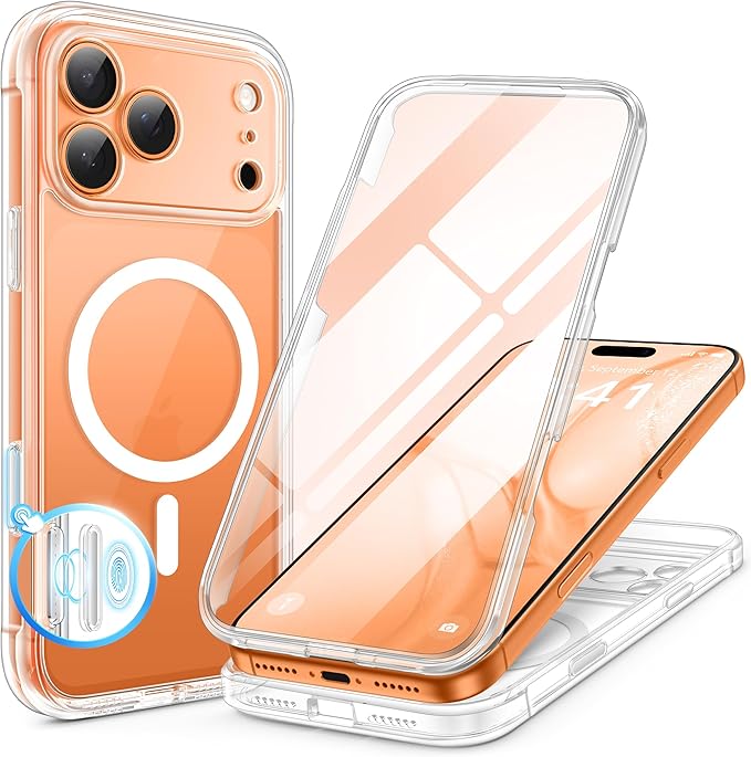 BERFY for iPhone 17 Pro Max Case, Compatible with MagSafe, Built-in Glass Screen Protector, Camera Protection, Shockproof Full Body Phone case 6.9", Clear