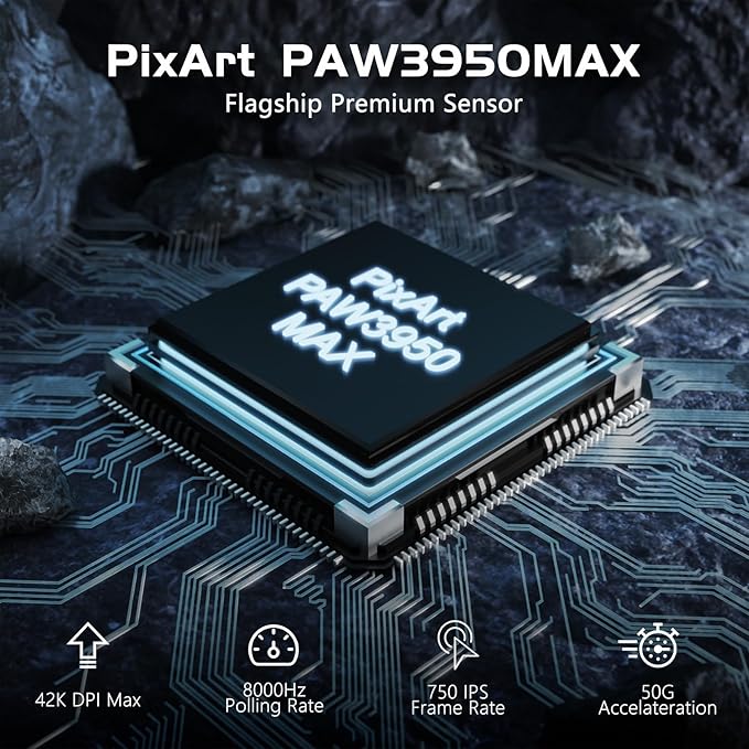 ATTACK SHARK R6 39g SUPERLIGHT Gaming Mouse, PixArt PAW3950MAX Gaming Sensor, Wireless 8K Mouse, MCU Nodic 52840, BT/2.4G/Wired Gaming Mouse, Adjustable DPI 42000, for Win11/Xbox/PS/Mac -Black