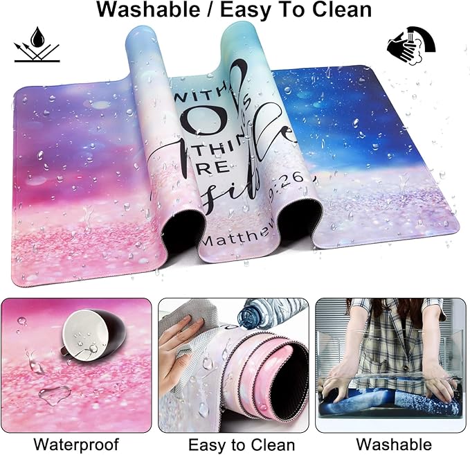 Mouse Pad + Desk Mat + Keyboard Wrist Rest + Coaster 4 in 1 Set, Cute Ergonomic Large Gaming Mousepad with Wrist Rest Support Desk Pad for Computer Laptop Office Home Decor-Glitter Night Sky