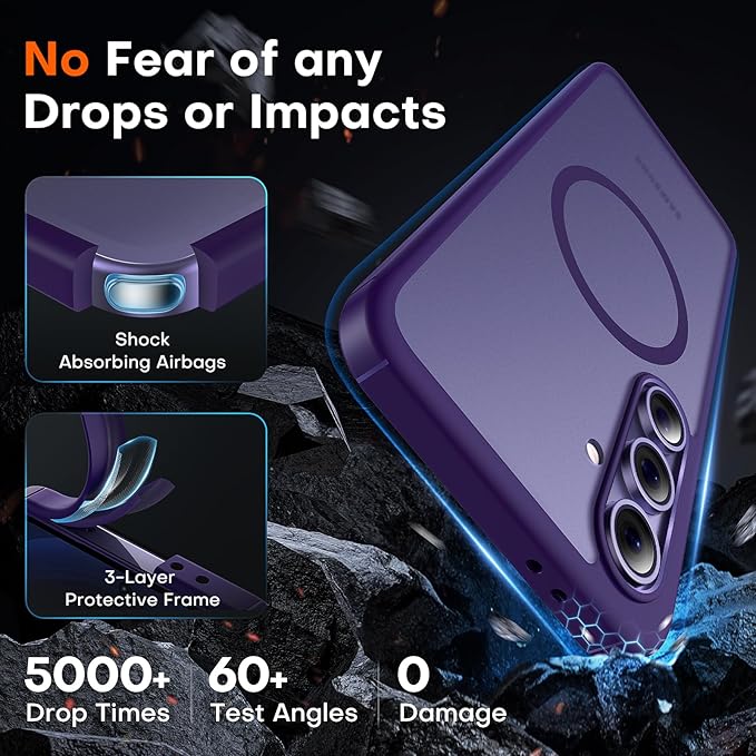 TOCOL Magnetic for Samsung Galaxy S24 FE Case, [15FT Military Grade Protection] [Compatible for Mag-Safe] Translucent Matte Hard Back for Galaxy S24 FE 6.7 Inch, Midnight Purple