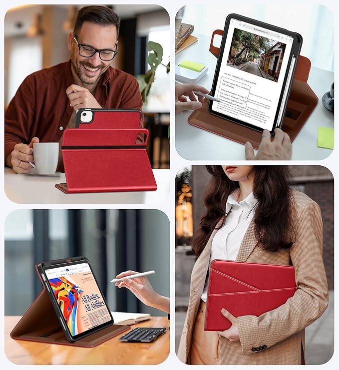 DTTO for iPad Air 11 inch Case M4 / M3 / M2 (2026/2025/2024), iPad Air 5th / 4th Gen (2022/2020), 360 Degree Rotating Premium Leather Folio Stand Cover with Pencil Holder, Red