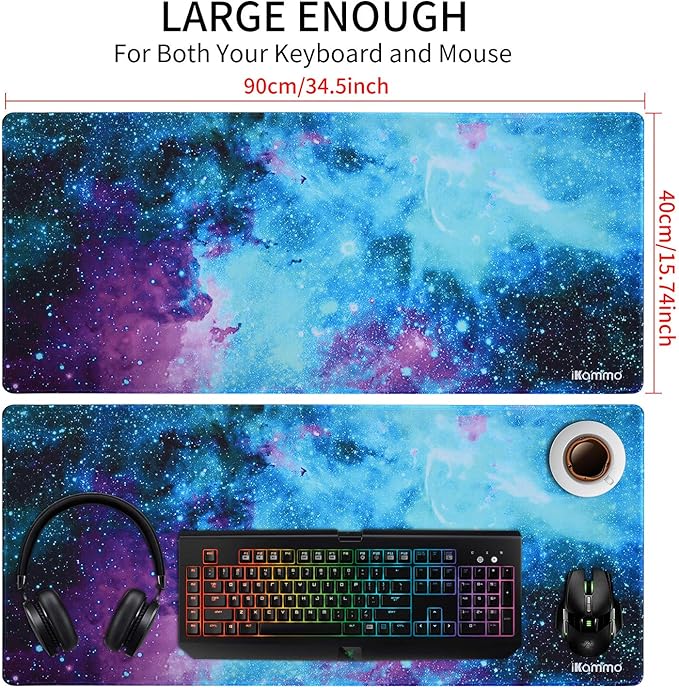 iKammo Large Galaxy Desk Mat Mouse Pad Big DeskPad Desk Cover Extended Cute Computer Mouse Pad XXL Big Office Desk Mouse Mat/Pad with Waterproof Surface-Optimized Gaming Surface (XXL-038, Blue Galaxy)