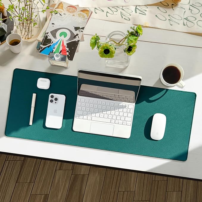 Reniteco Waterproof Large Gaming Mouse Pad with Durable Stitched Edges, Non-Slip Rubber Base, Grainy Jacquard Mouse Mat Desk Pad for Home Office Gaming, 35.4''x15.7''x0.12'', Matte Green