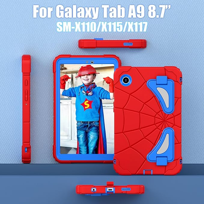 AKABEILA Compatible with Samsung Galaxy Tab A9 8.7 inch(SM-X115N)(2023) Tablet Case，Lightweight Shockproof Rugged Protective Cover with Kickstand for Kids Children Boys Babies Red Blue