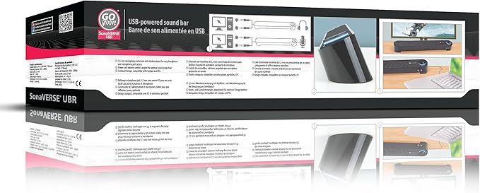 GOgroove Computer Speaker Mini Soundbar - USB Powered PC Sound Bar with Easy Setup Wired AUX, Stereo Audio, Microphone Port, Volume Control Knob, Under Monitor Design for Desktop (Blackout)