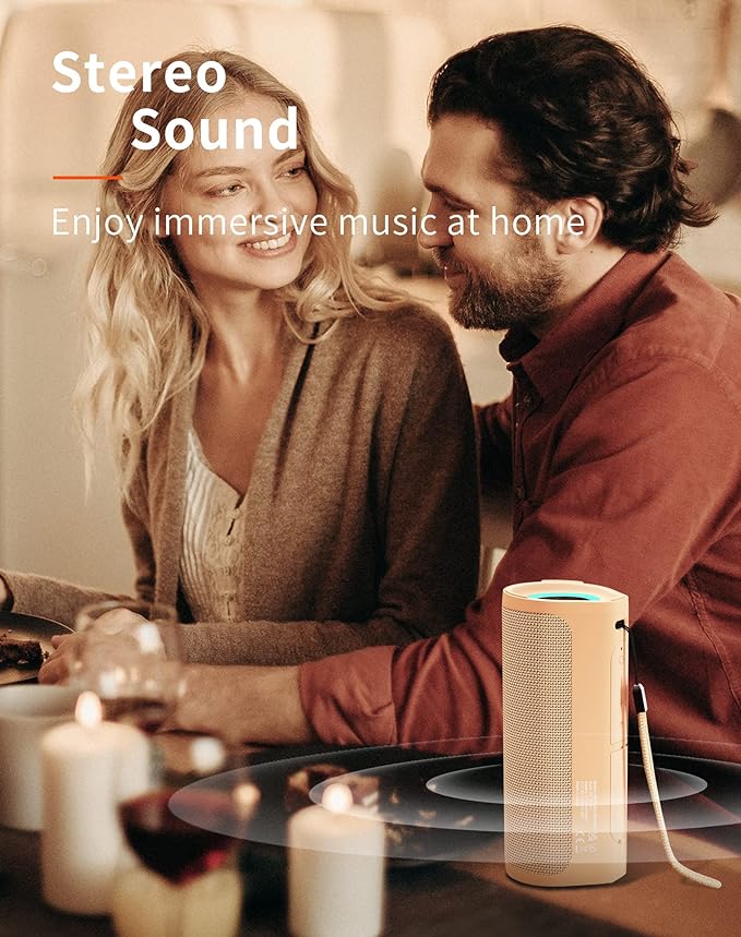 HEYSONG Portable Bluetooth Speaker, Waterproof Wireless Shower Outdoor Speakers, IPX7 Floating, 5000mAh, TF Card, Good Bass, Loud Sound for Beach, Pool, Kayak Accessories, Gifts for Men-Apricot